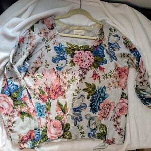 Anthropologie Angel Of The North Floral Sweater - Pink, Blue, Grey LP